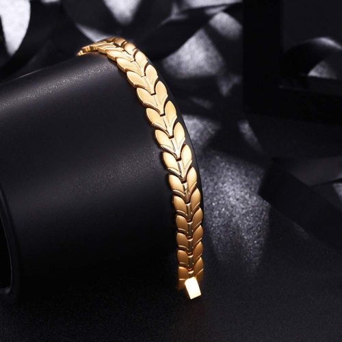 Pulsera De Magnetoterapia Dorada Diseño Laurel Coleccion Gold Color