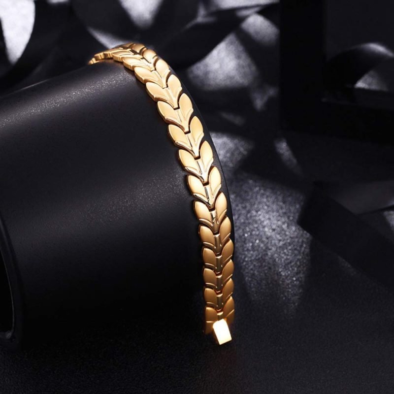 Pulsera De Magnetoterapia Dorada Diseño Laurel Coleccion Gold Color