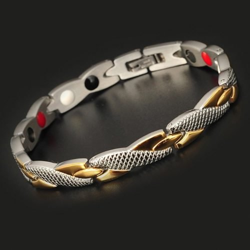 Pulsera De Magnetoterapia Diseño Trenzado Color Dos Oros
