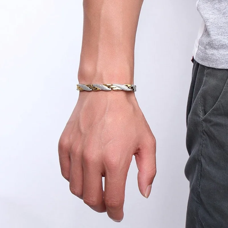 Pulsera De Magnetoterapia Diseño Trenzado Color Dos Oros - Imagen 4