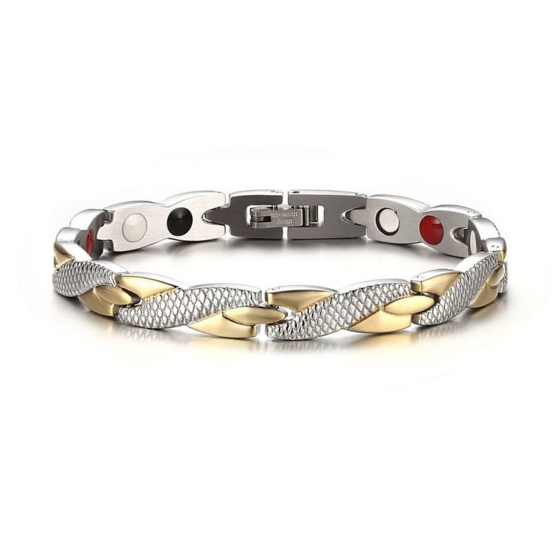 Pulsera De Magnetoterapia Diseño Trenzado Color Dos Oros - Imagen 5