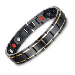 Pulsera De Magnetoterapia Negra Mate Con Bisel Dorado Pulido