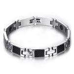 Pulsera De Magnetoterapia Color Plata Con Detalles De Carbono Color Negro